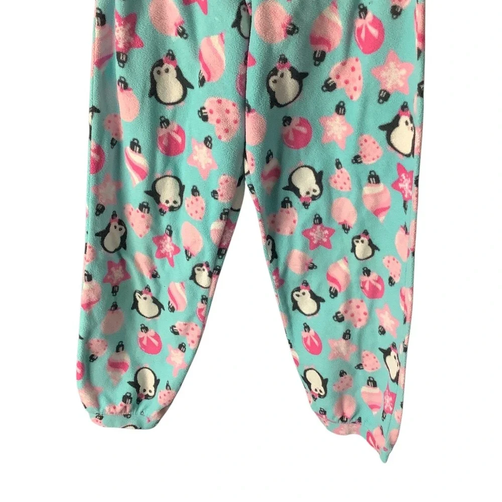 Joe Boxer‎ Pajama Pants Girls Size 7/8 Fleece Teal Penguin Christmas Sleepwear